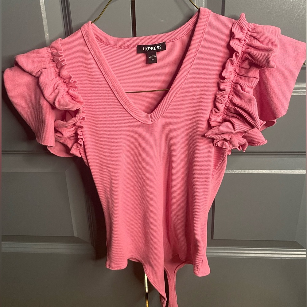 Express pink ruffle bodysuit